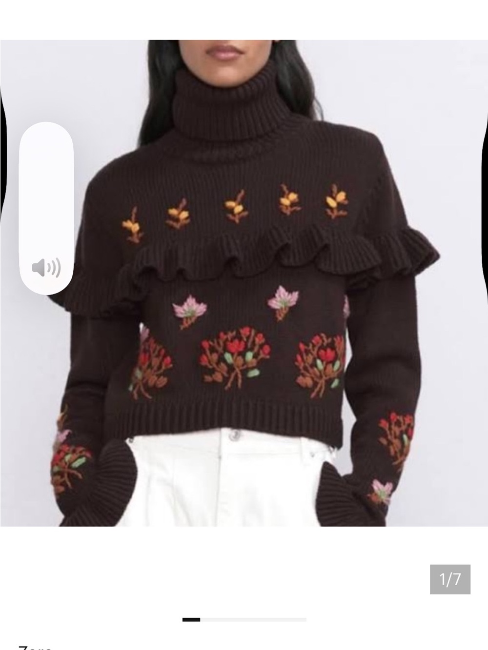 Zara dark brown floral ruffle sweater
